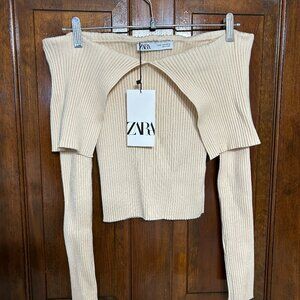 Off-shoulder Cream Knit Top